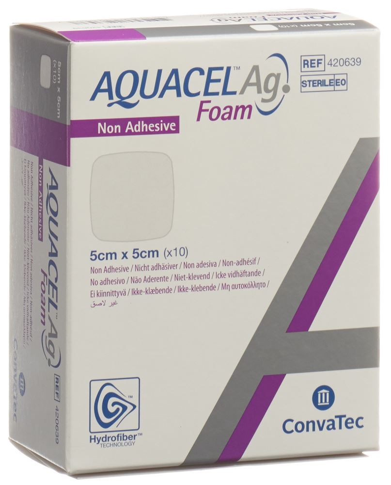 AQUACEL Ag Foam nicht-adhäsiv 5x5cm 10 Stk