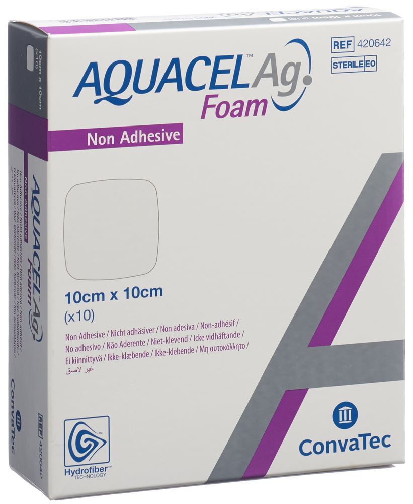 AQUACEL Ag Foam nicht-adhäsiv 10x10cm 10 Stk