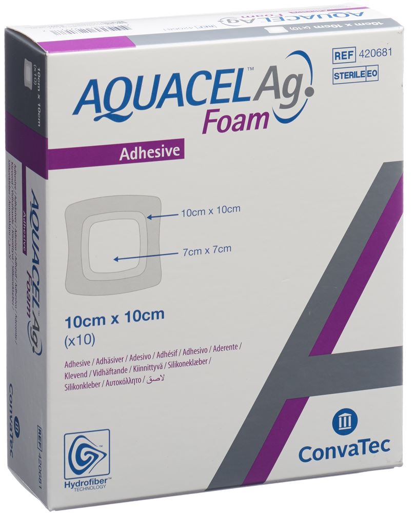AQUACEL Ag Foam adhäsiv 10x10cm 10 Stk