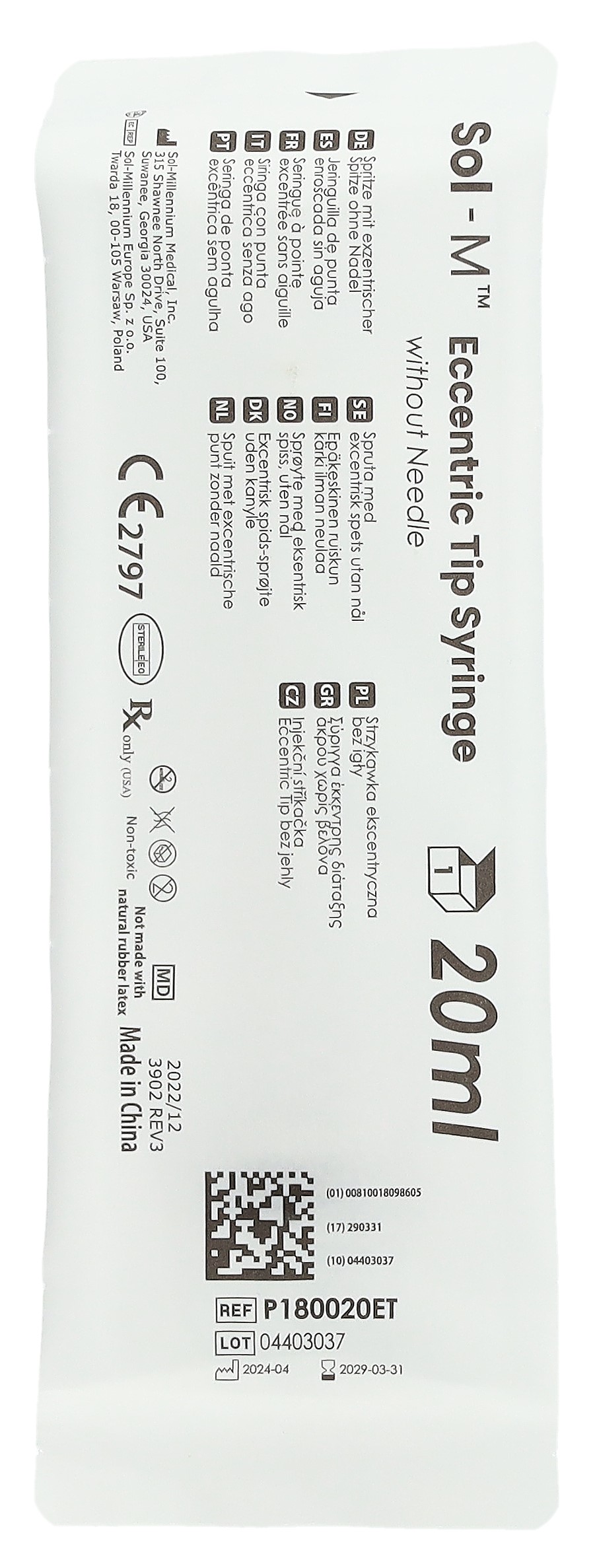 SOL-M Spritze o Nadel 20ml ex st 3-t 100 Stk