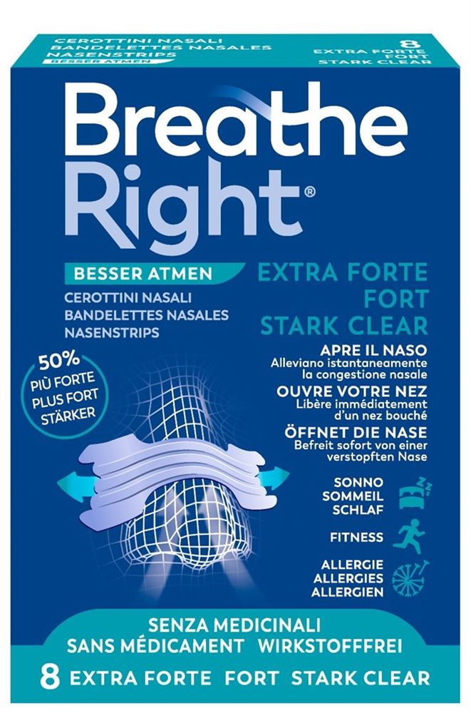 BREATHE RIGHT Nasenpfl EXTRA Stren CLEAR 8 Stk