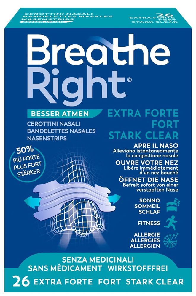BREATHE RIGHT Nasenpfl EXTRA Stren CLEAR 26 Stk