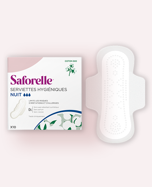 SAFORELLE Serviettes Hygiéniques Nuit Coton BIO