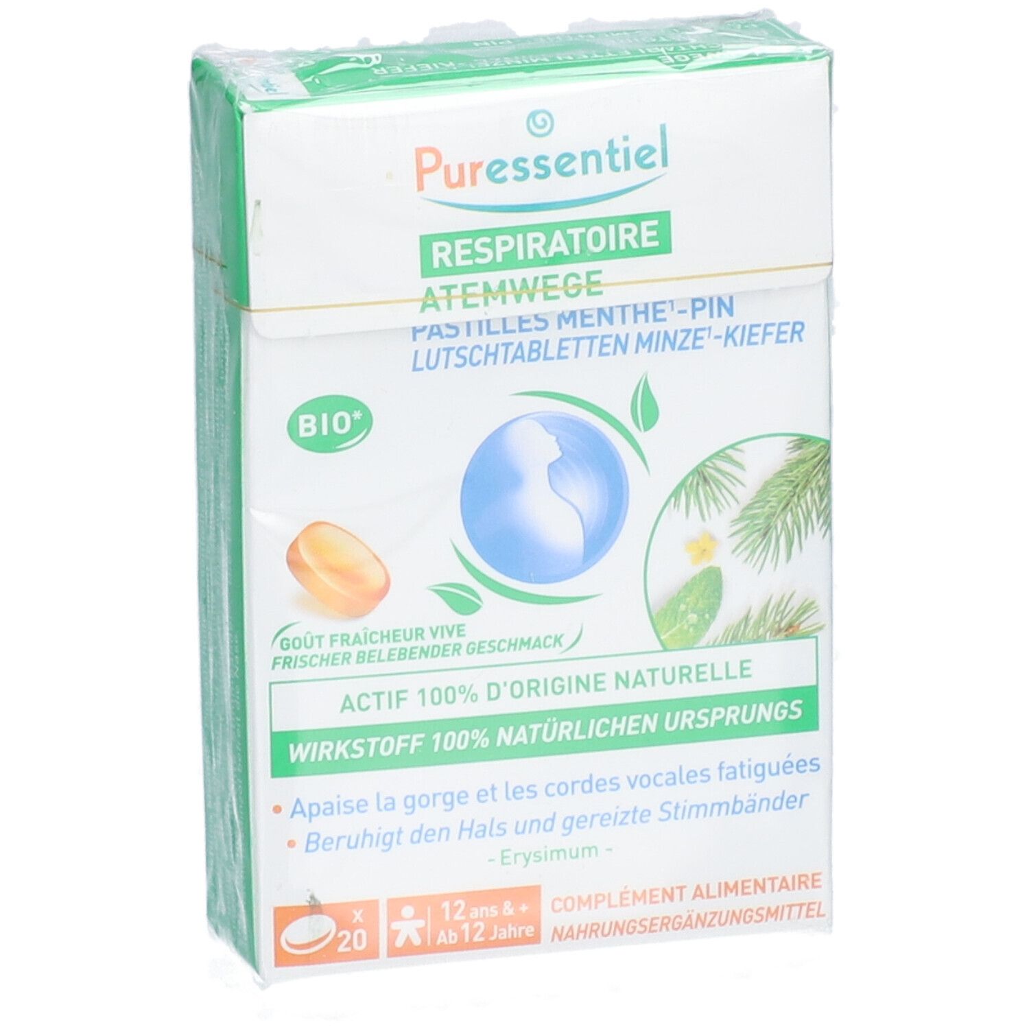 PURESSENTIEL Lutschtabl Atemwege Minze Kief 20 Stk