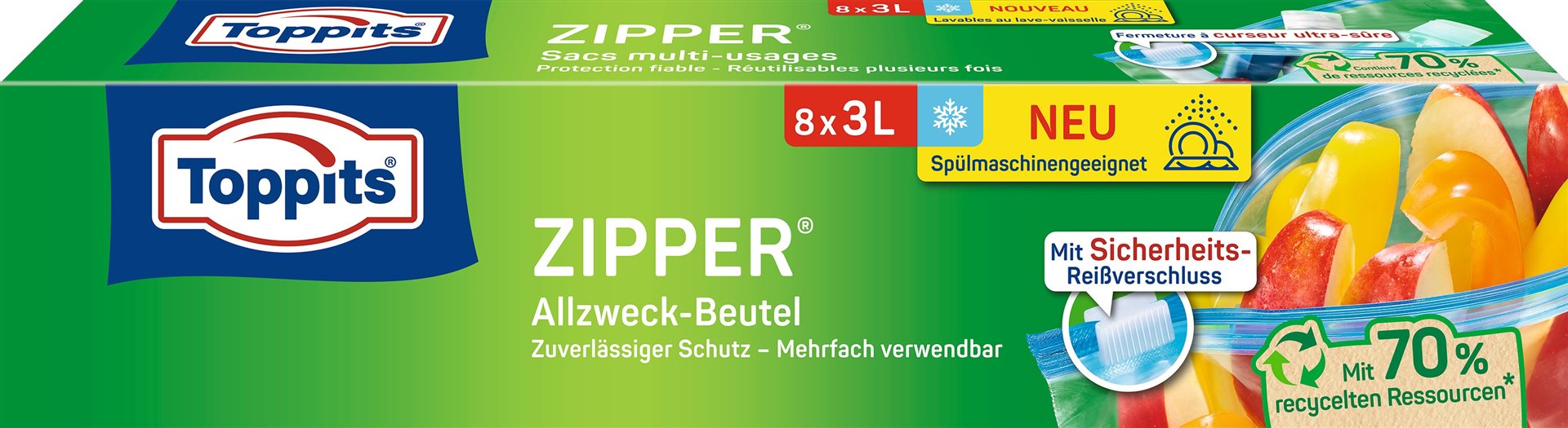 TOPPITS Zipper Allzweckbeutel 3l 8 Stk