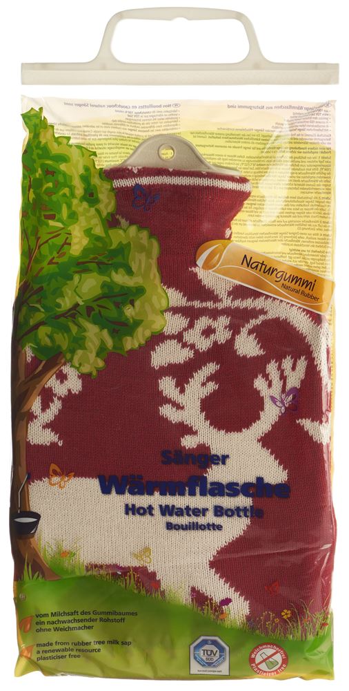SÄNGER Wärmflasche 2l Strickbezug rot Hirsch