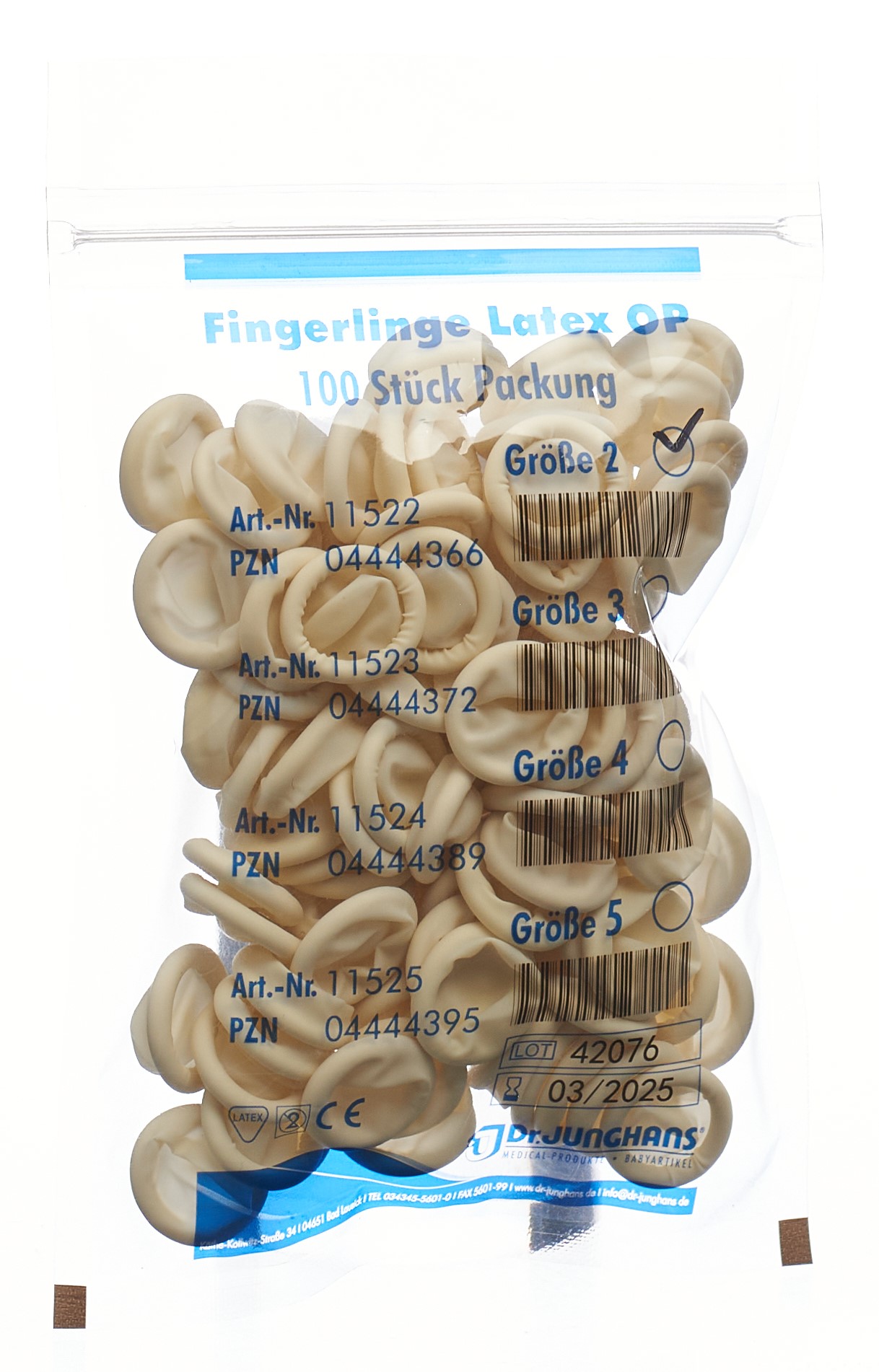 DR. JUNGHANS Fingerlinge Latex Gr2 puderfr 100 Stk