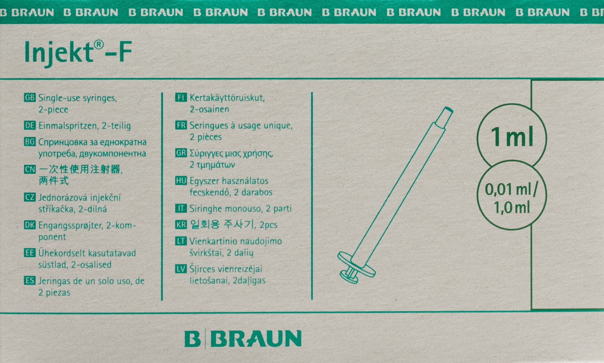 B. BRAUN Injekt F seringue 1ml sans canule 100 pce