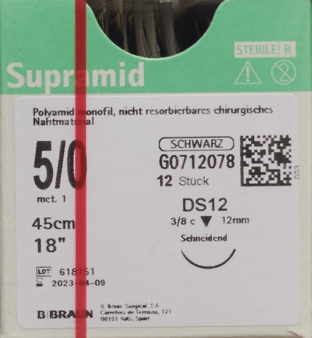 SUPRAMID 45cm DS 12 5-0 noir 12 pce