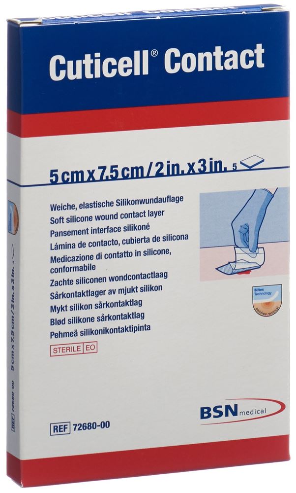 CUTICELL Contact pansem silic plaie 5x7.5cm 5 pce