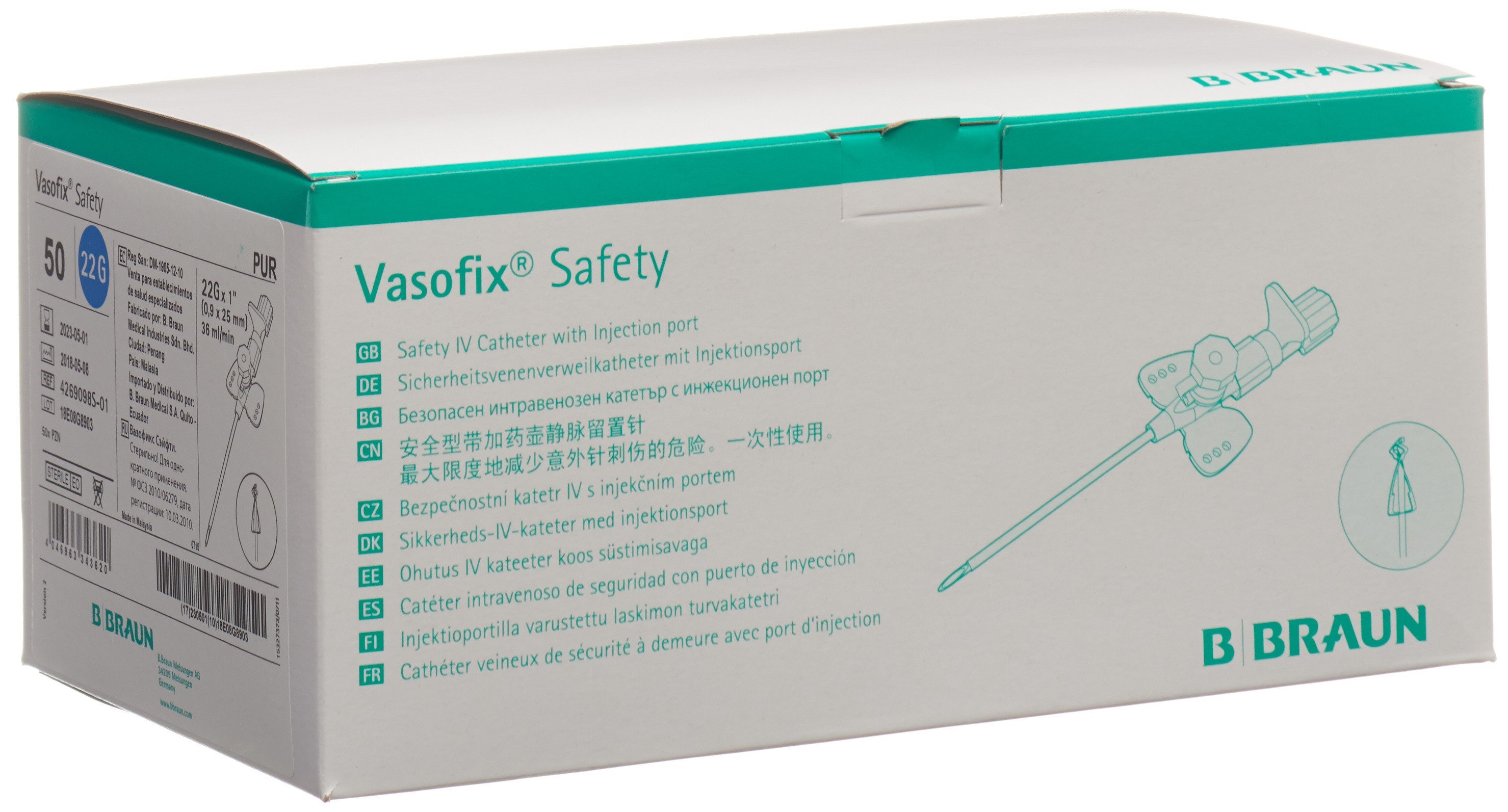 VASOFIX Safety canule iv 22G 0.9x25mm bleu 50 pce