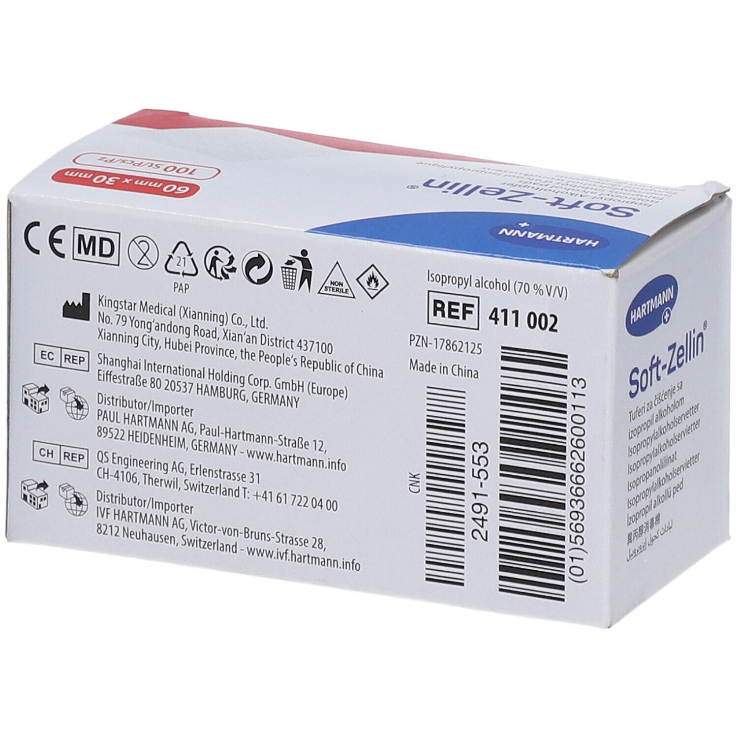 Alkoholtupfer Soft-Zellin 60x30mm