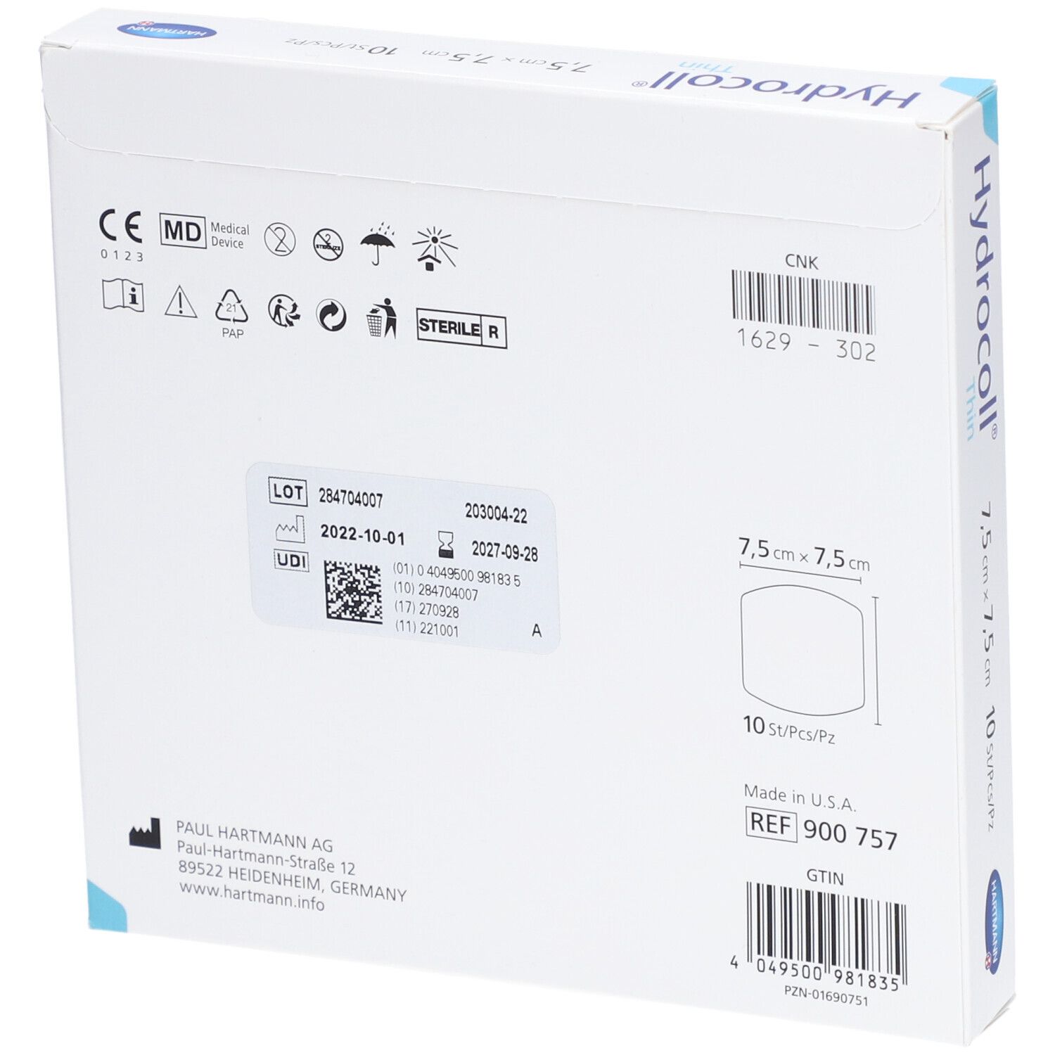 Hydrokolloid-Verband Hydrocoll thin (7.5x7.5cm)