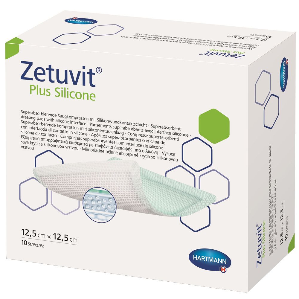 Saugkompresse superabsorbierend Zetuvit Plus Silikon (12.5x12.5cm)