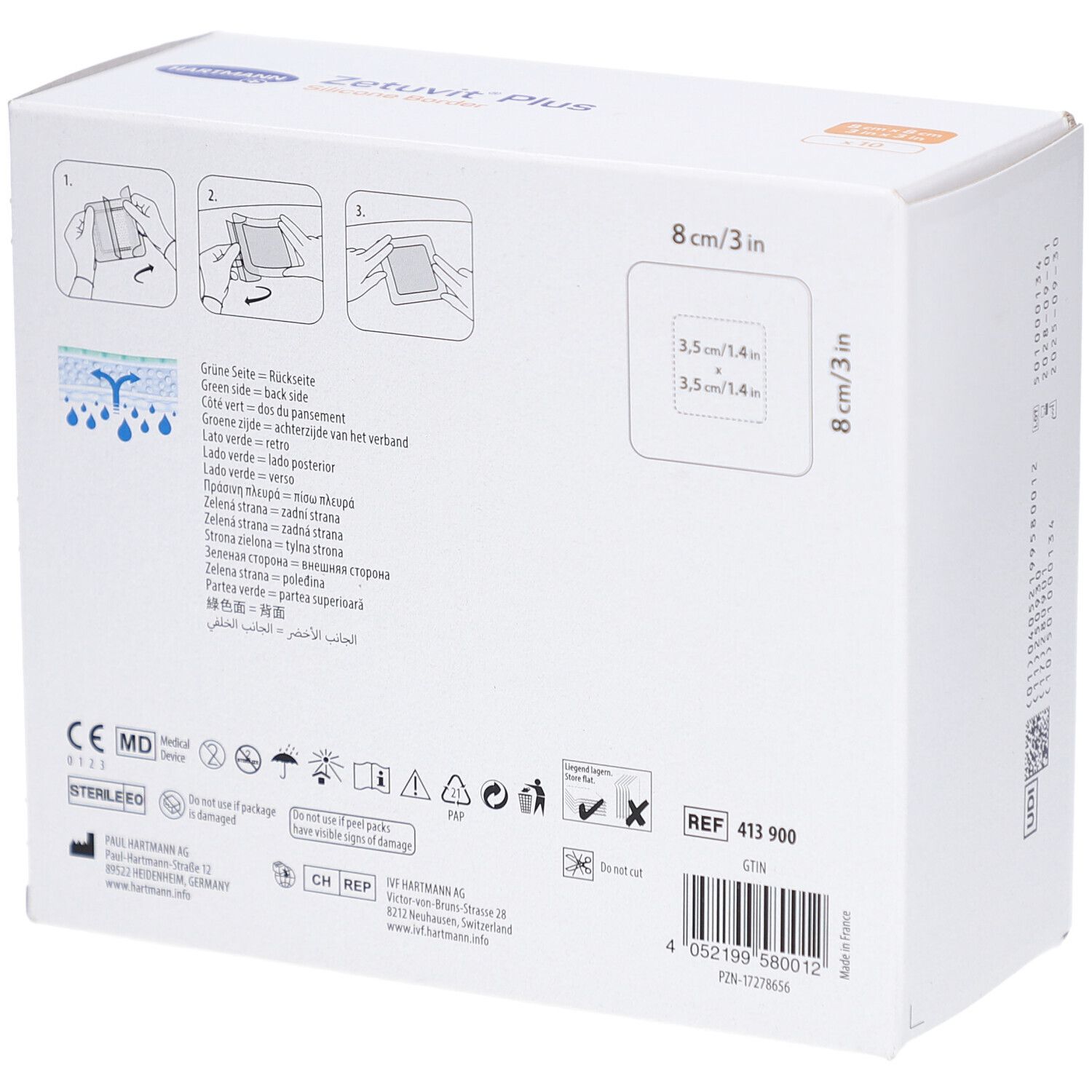 ZETUVIT Plus Silicone Border 8x8cm 10 Stk