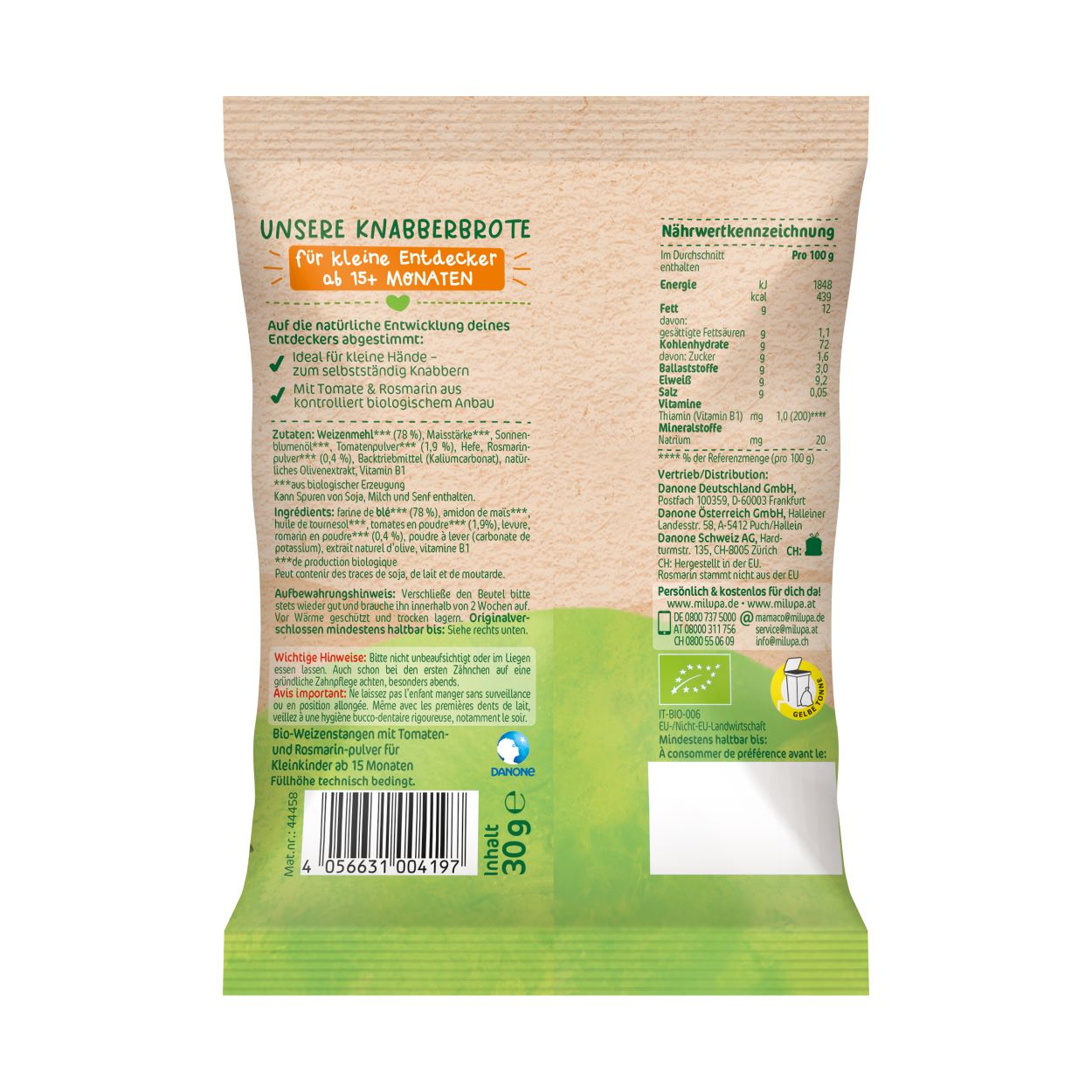 MILUPA Bio Knabberbrote Tomate Rosmarin 15M 30 g