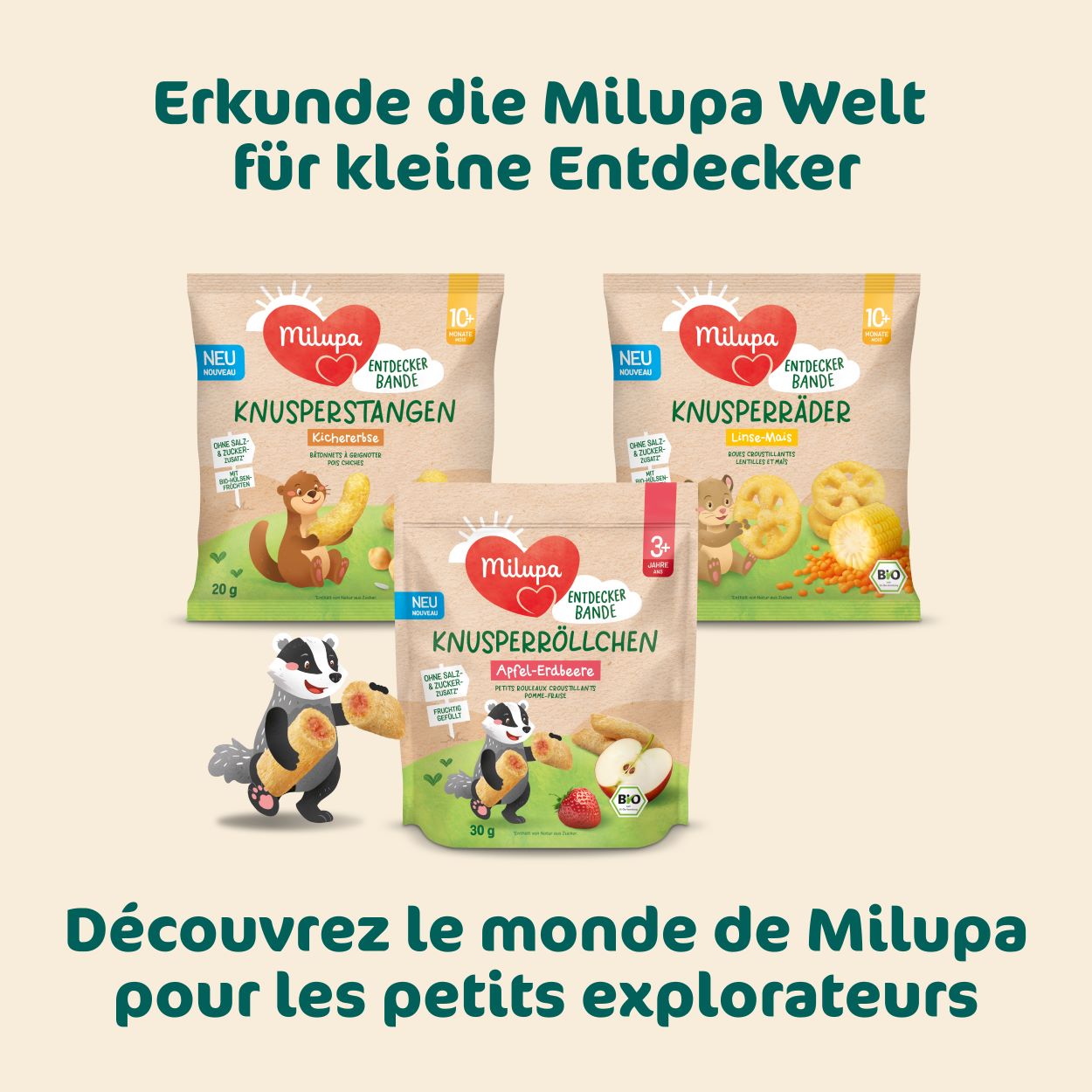MILUPA Bio Knusperröllchen Apfel Erdbeere 3+ 30 g