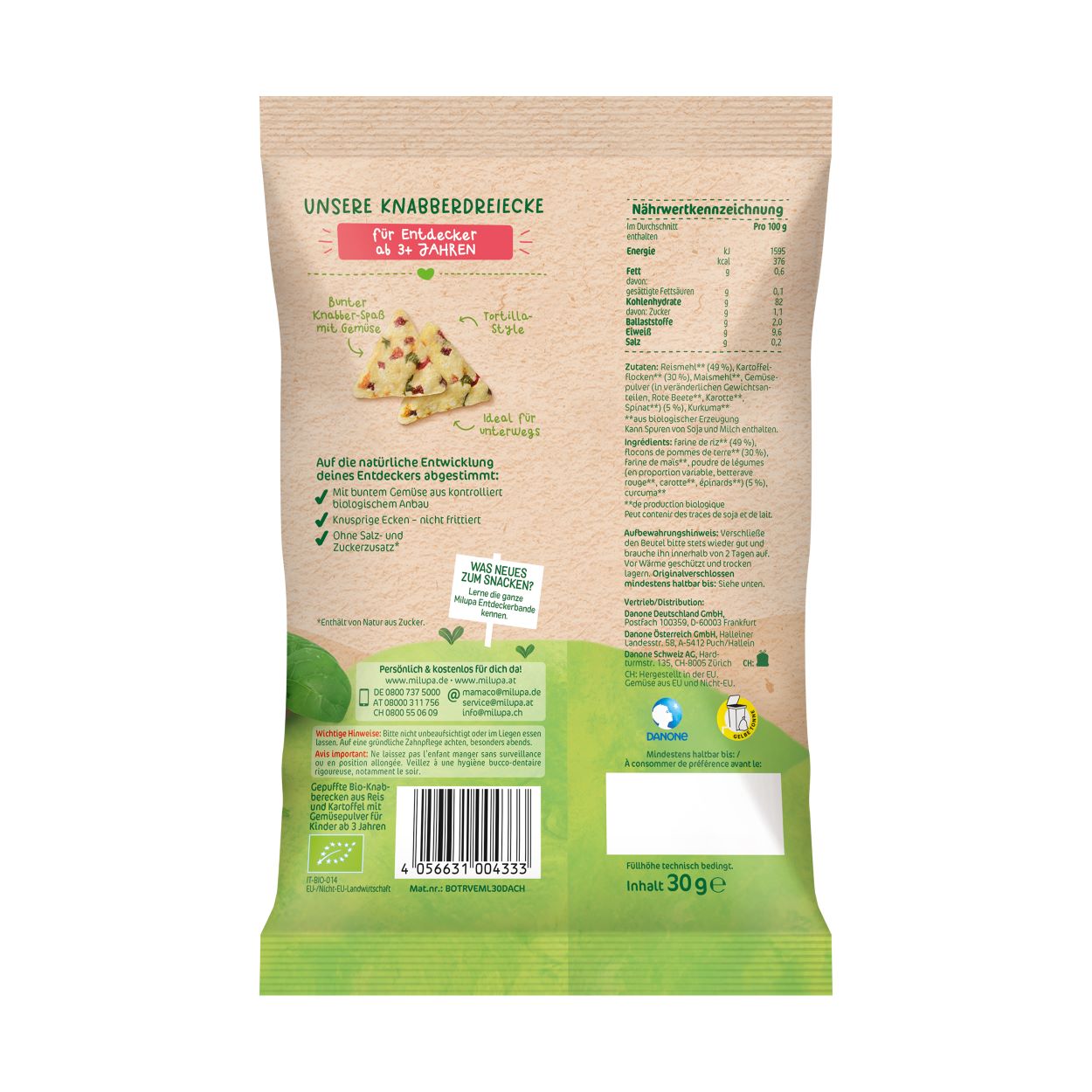 MILUPA Bio Knabberecken buntes Gemüse 3+ 30 g