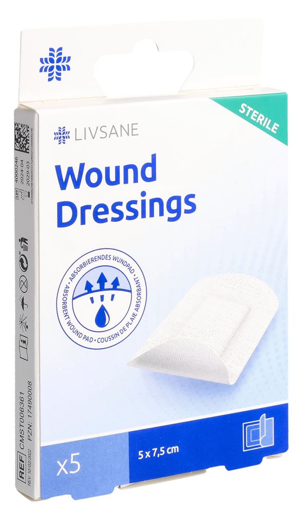 LIVSANE Sterile Wound Dressings 5x7.5cm 5 Stk