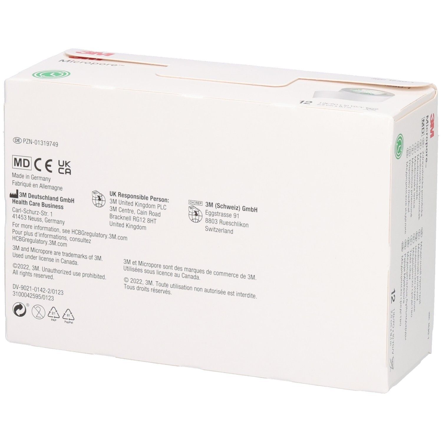 3M MICROPORE Rollenpfl o Dis 25mmx9.14m wei 12 Stk