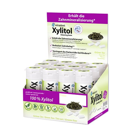 MIRADENT Xylitol Kaugummi Grüner Tee 12 x 30 Stk