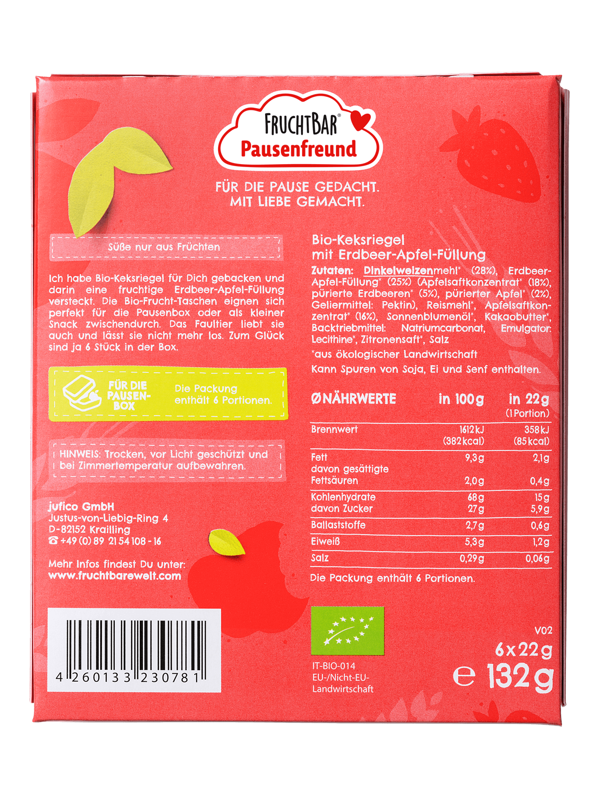 FRUCHTBAR Frucht Tasche Bio Dink Erdb Apf 6 x 22 g