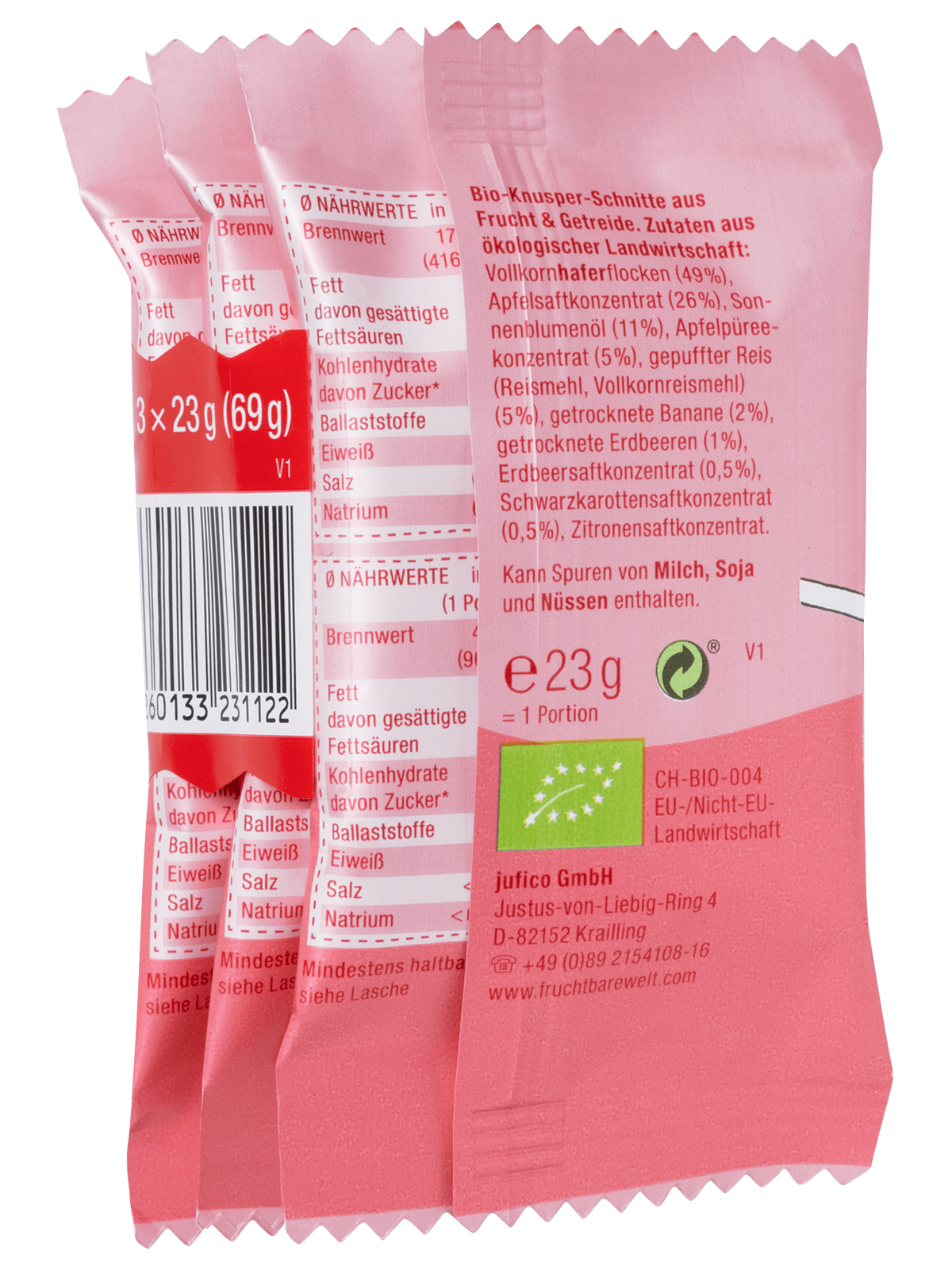 FRUCHTBAR Knusper Schnitte Bio Erdb Bana 3 x 23 g