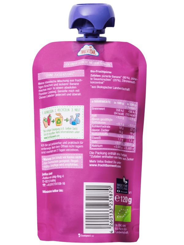 FRUCHTBAR Fruchtpüree Bio Kirsche Banane 120 g