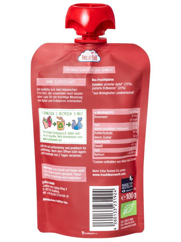 FRUCHTBAR Fruchtpüree Bio Erdbeere Apfel 100 g