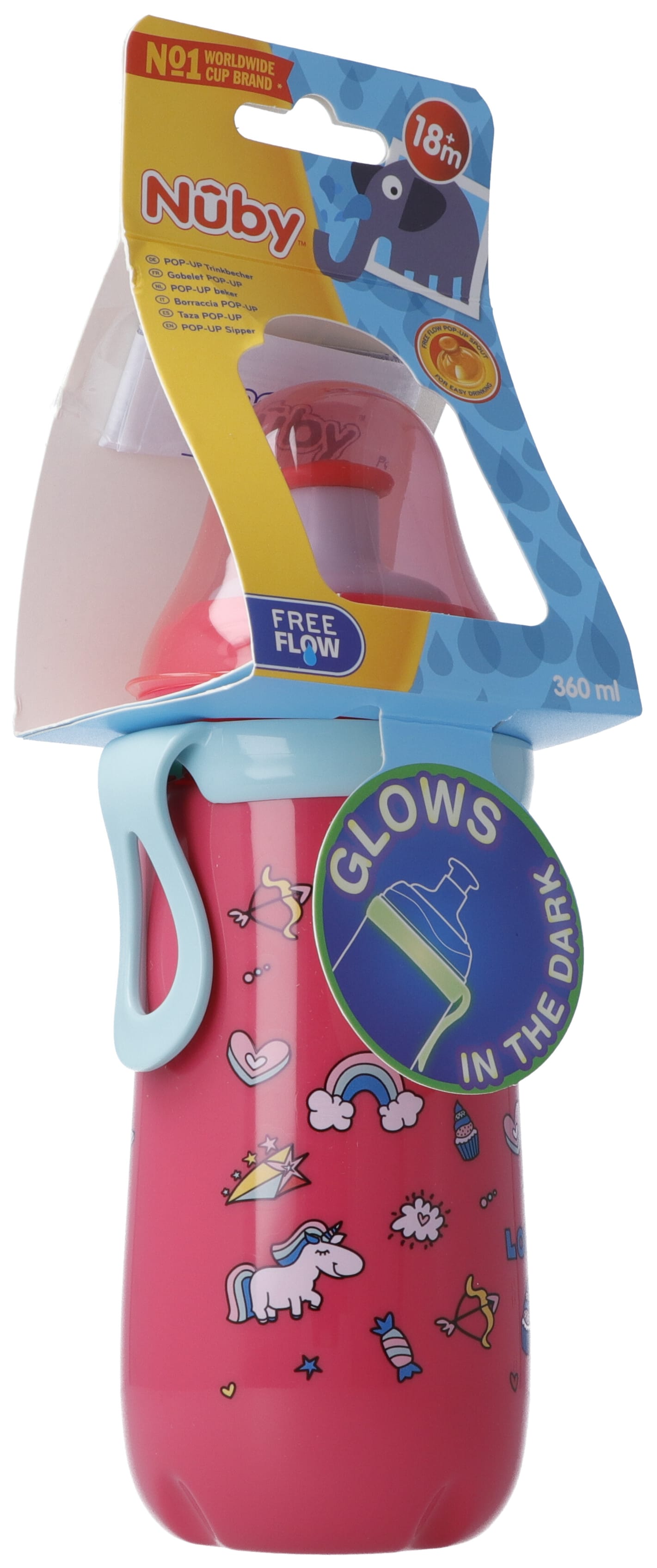 NUBY Pop-Up Becher 360ml Sportverschl Leuchtring