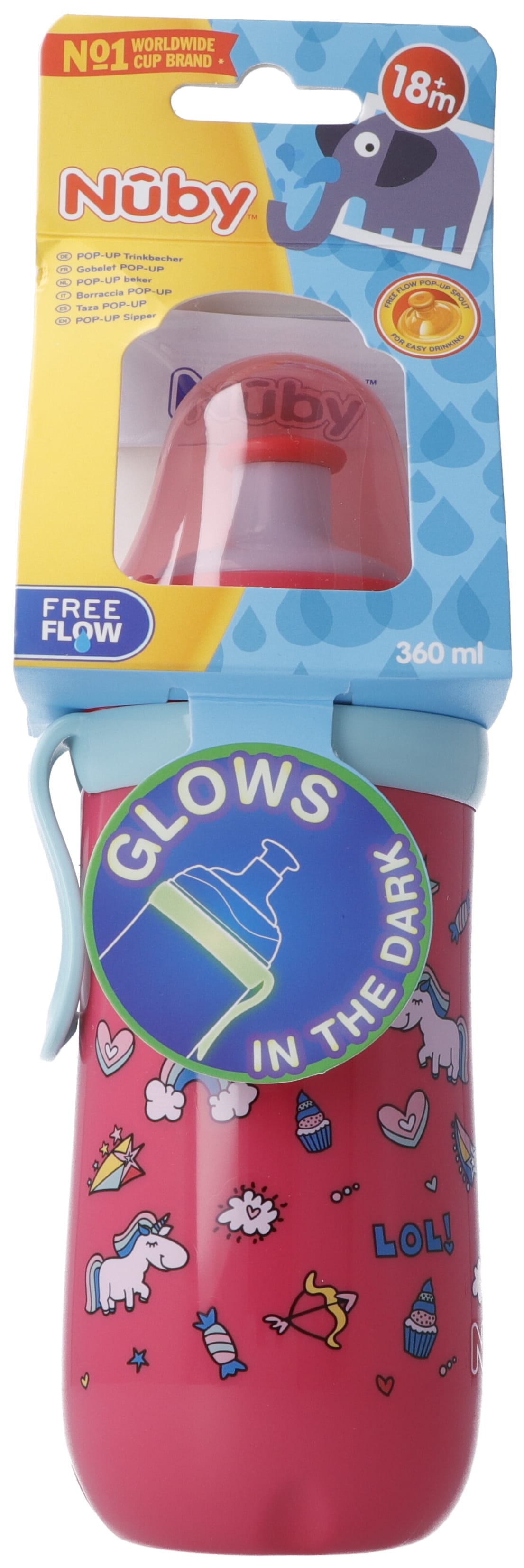 NUBY Pop-Up Becher 360ml Sportverschl Leuchtring