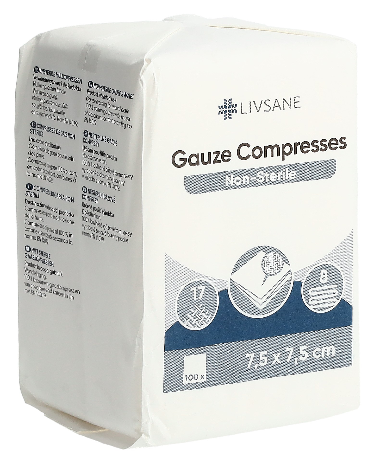 LIVSANE Mullkompresse 7.5x7.5cm unst 100 Stk