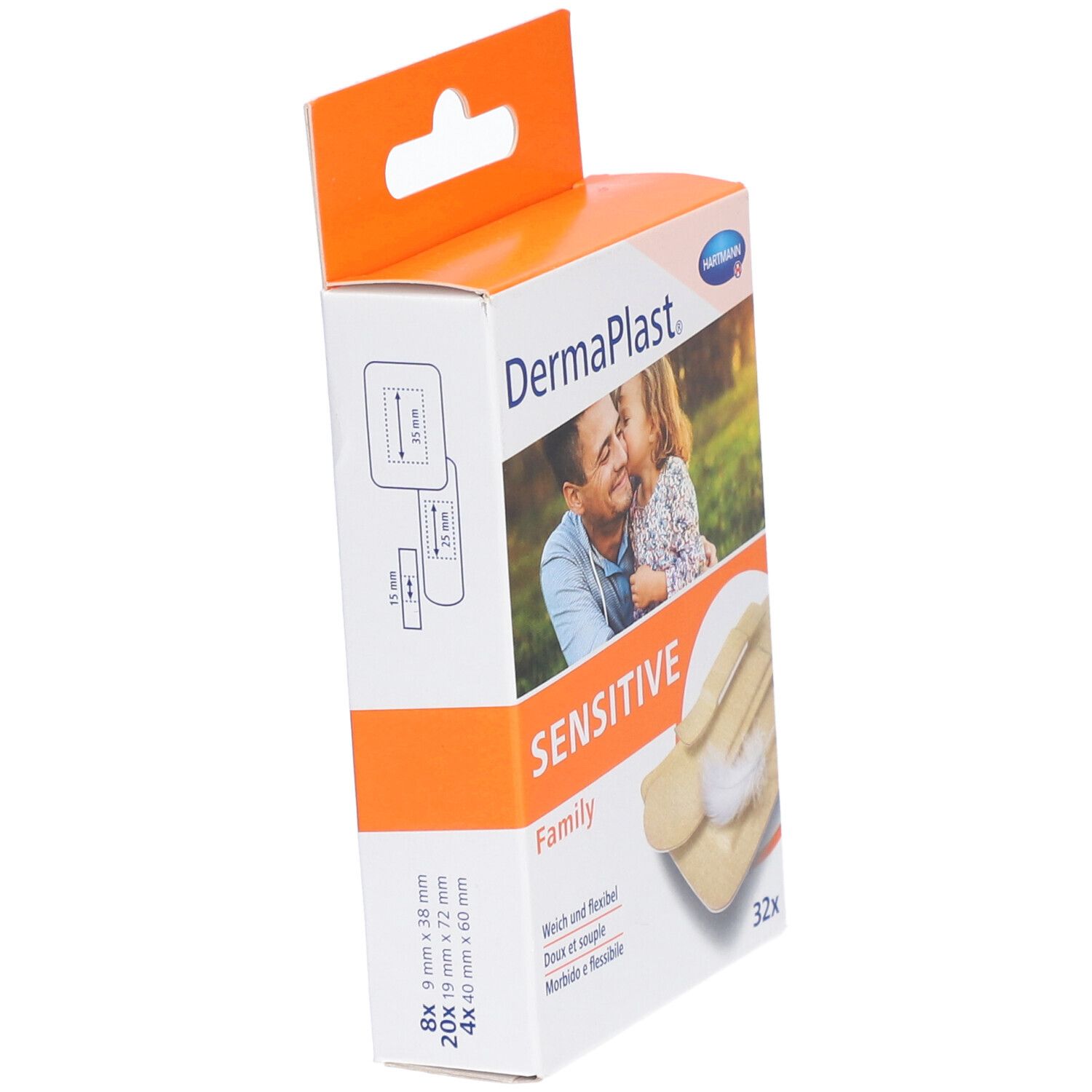 Pflaster DermaPlast Sensitive Family Strips 3 Grössen hautfarbig