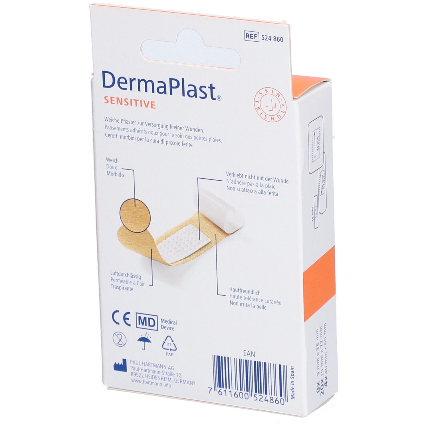 Pflaster DermaPlast Sensitive Family Strips 3 Grössen hautfarbig