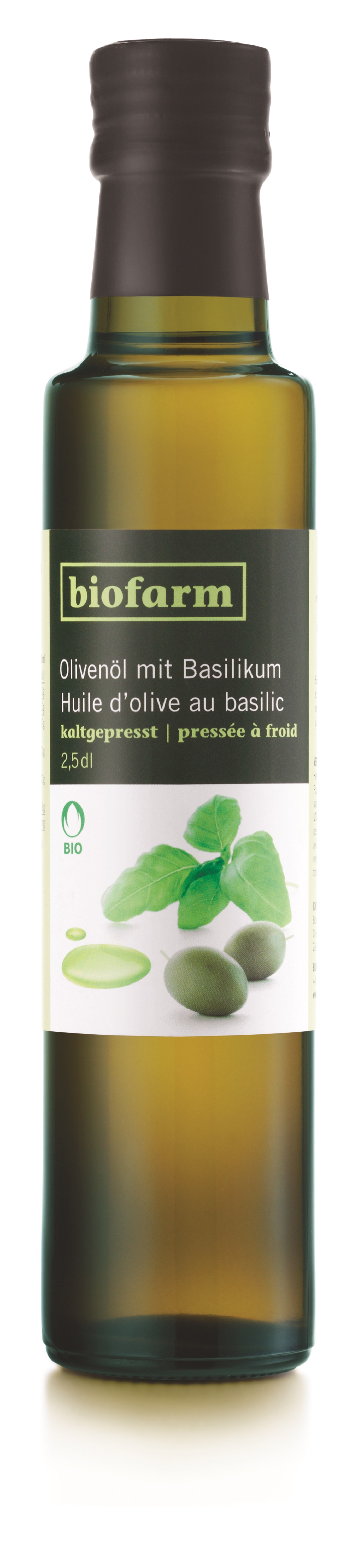 BIOFARM Olivenöl mit Basilikum Knospe 250 ml