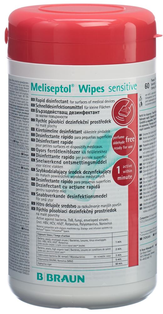 MELISEPTOL wipes sensitive en boîte ouest 60 pce