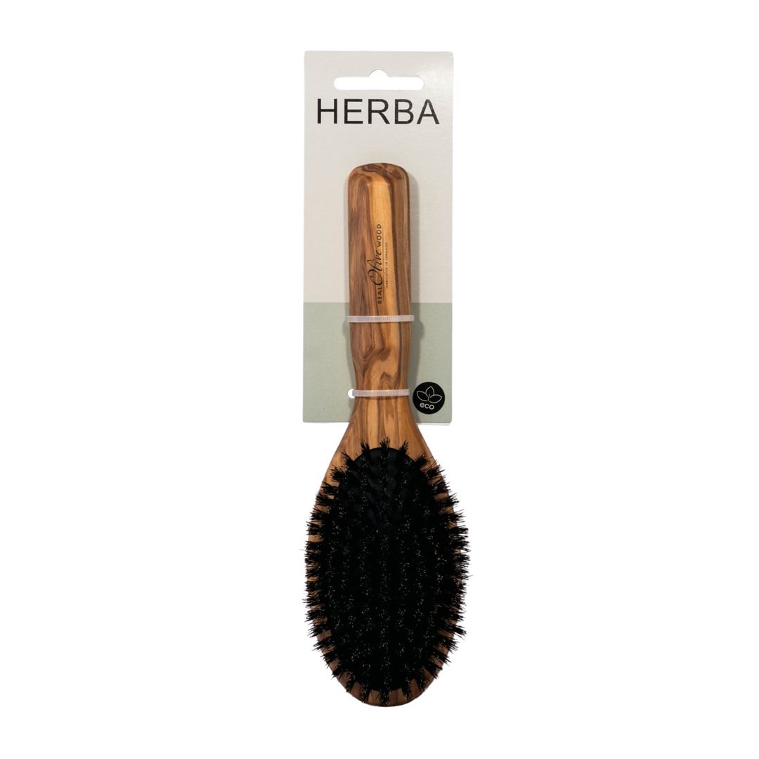 HERBA Olivenholzbürste Wildschweinbo Pneum oval