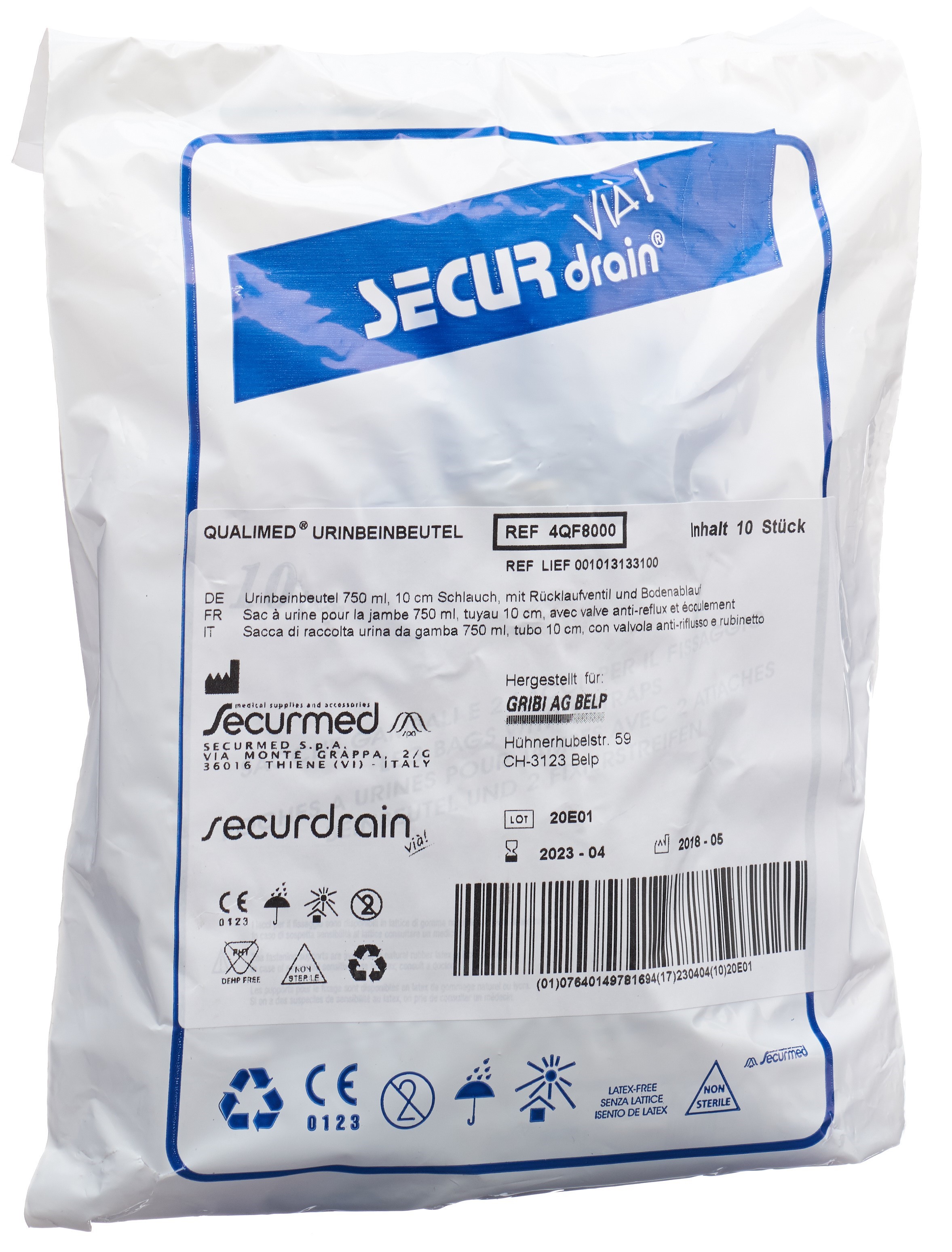 QUALIMED Urinbeutel 750ml 10cm RV Abl 10 Stk