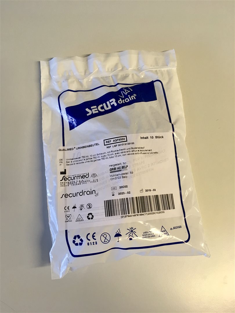 QUALIMED Urinbeutel 750ml 10cm RV Abl 10 Stk