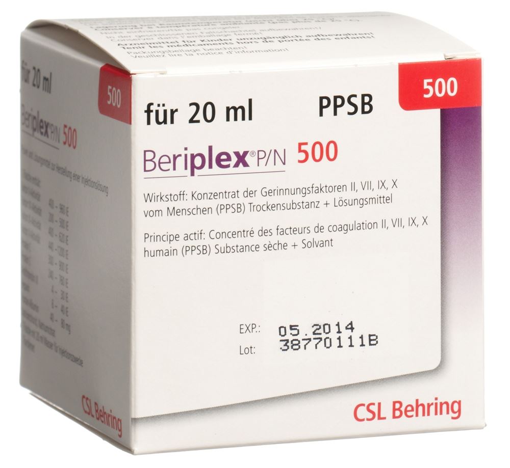 BERIPLEX P/N 500 UI pdr et solv p sol inj