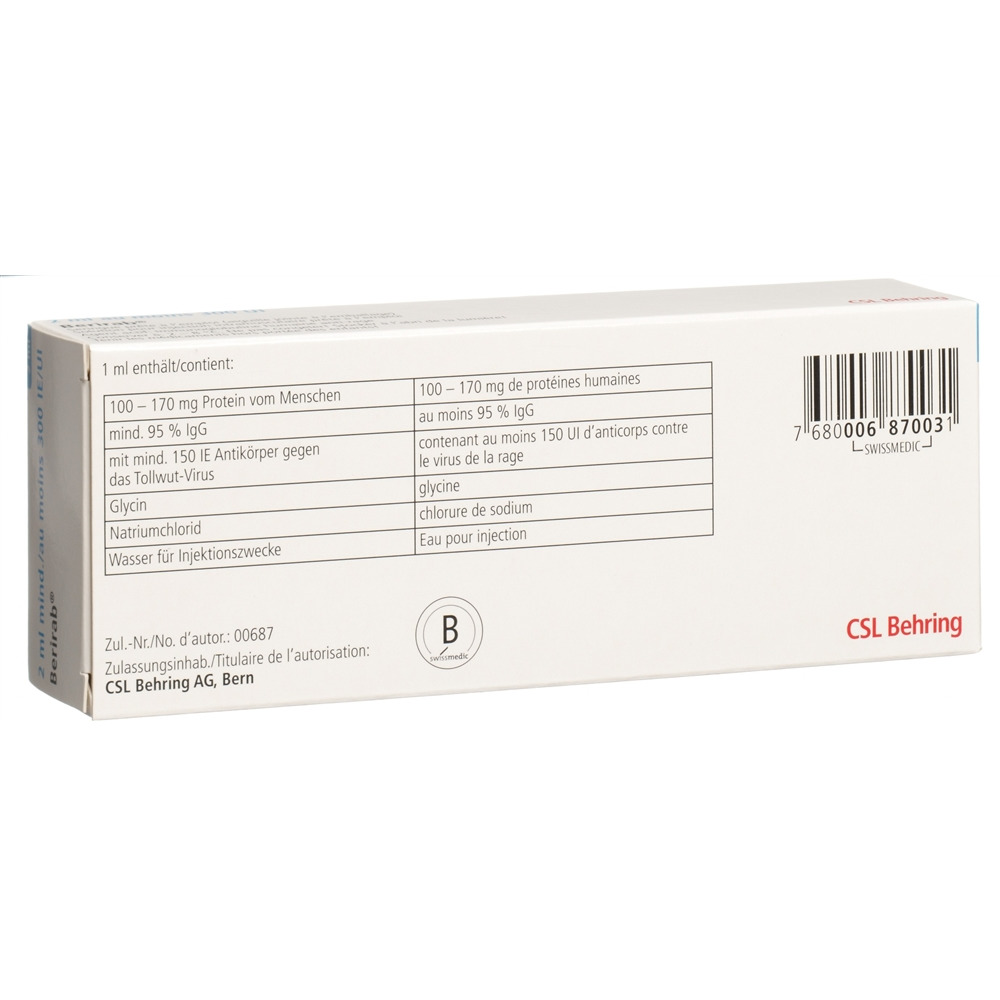 BERIRAB sol inj 300 U.I. 2 ml PFS