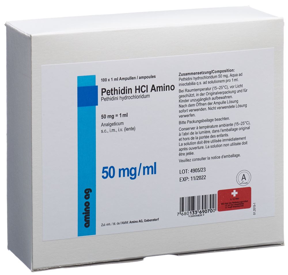 Pethidin HCl Amino 50 mg/1 ml, Injektionslösung