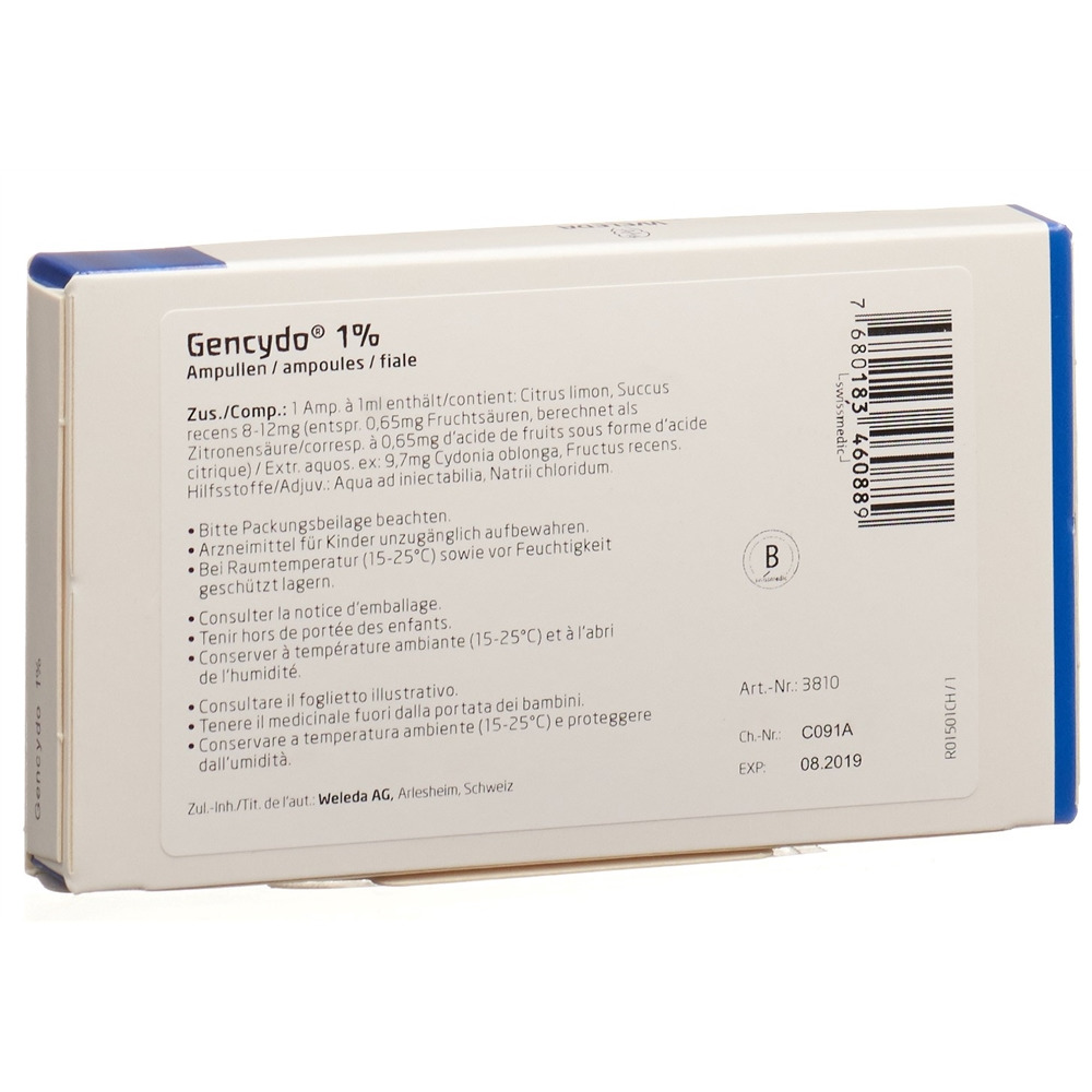 GENCYDO 1%, solution injectable à 1ml