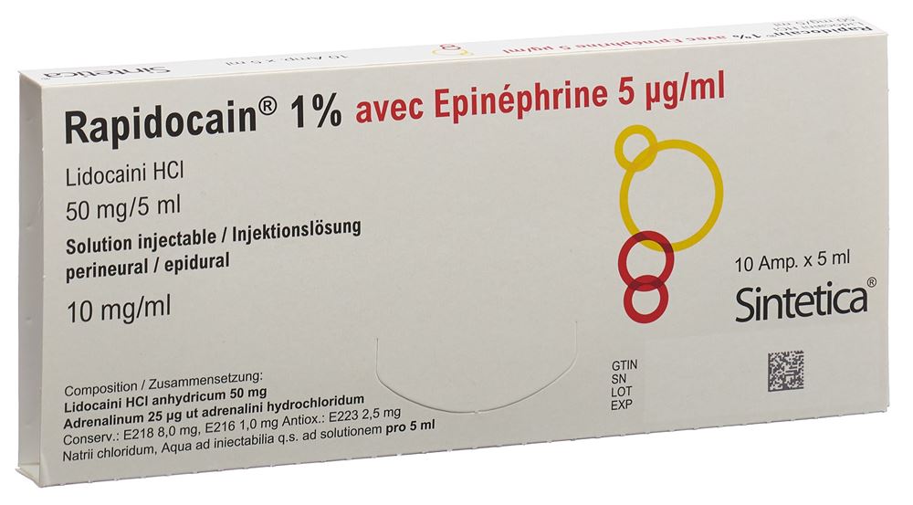 RAPIDOCAIN 10 mg/ml + Epin 5 mcg/ml 10 amp 5 ml