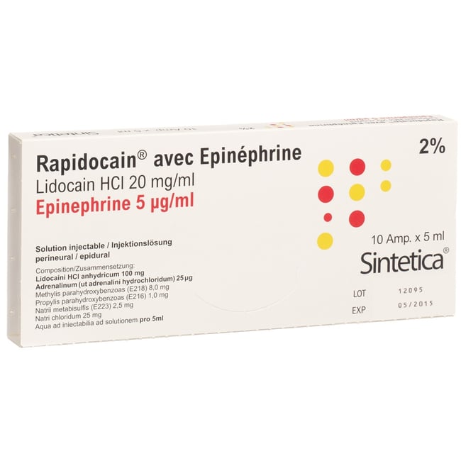 Rapidocain 20 mg/ml con epinefrina 12,5 mcg/ml, soluzione iniettabile