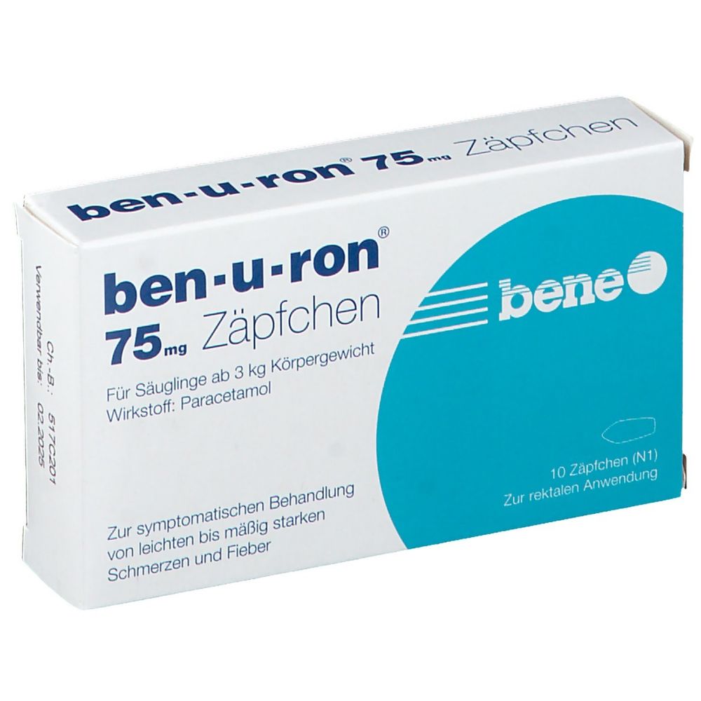 BEN-U-RON supp 75 mg bébé jusqu'à 6 mois 10 pce