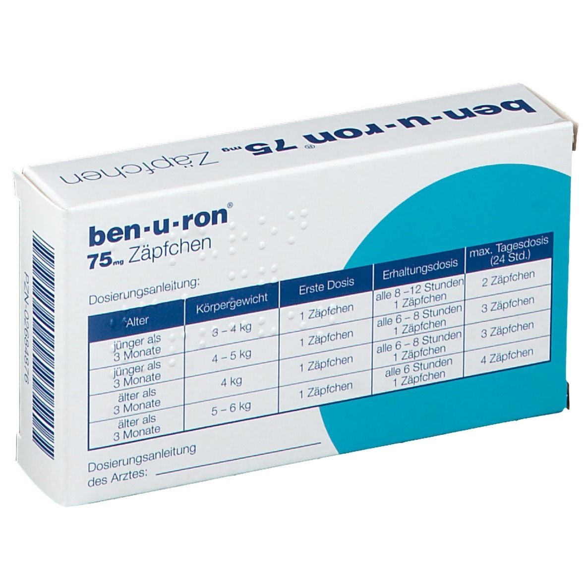 BEN-U-RON supp 75 mg bébé jusqu'à 6 mois 10 pce