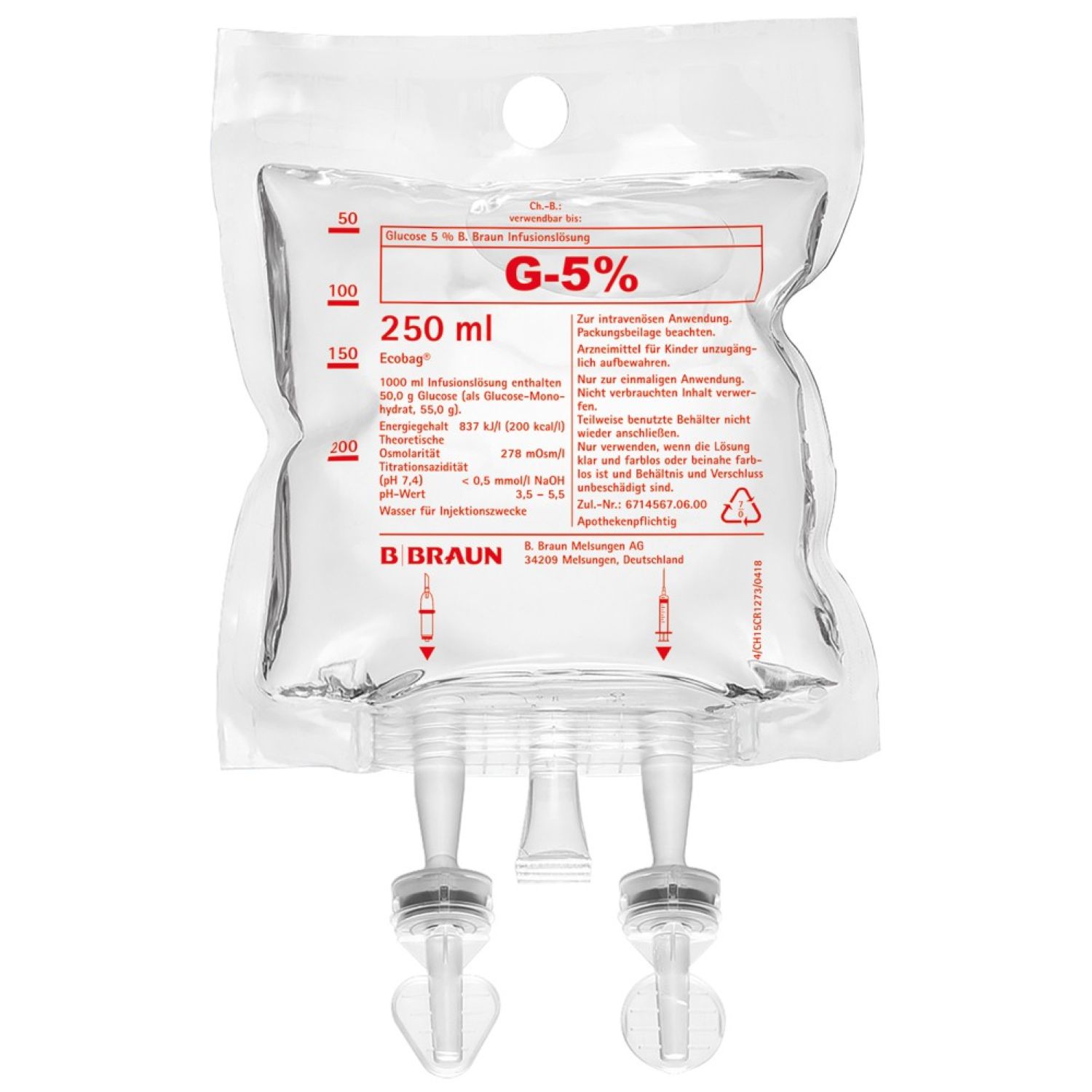 GLUC Braun sol perf 5 % 250ml Ecobag 20 pce