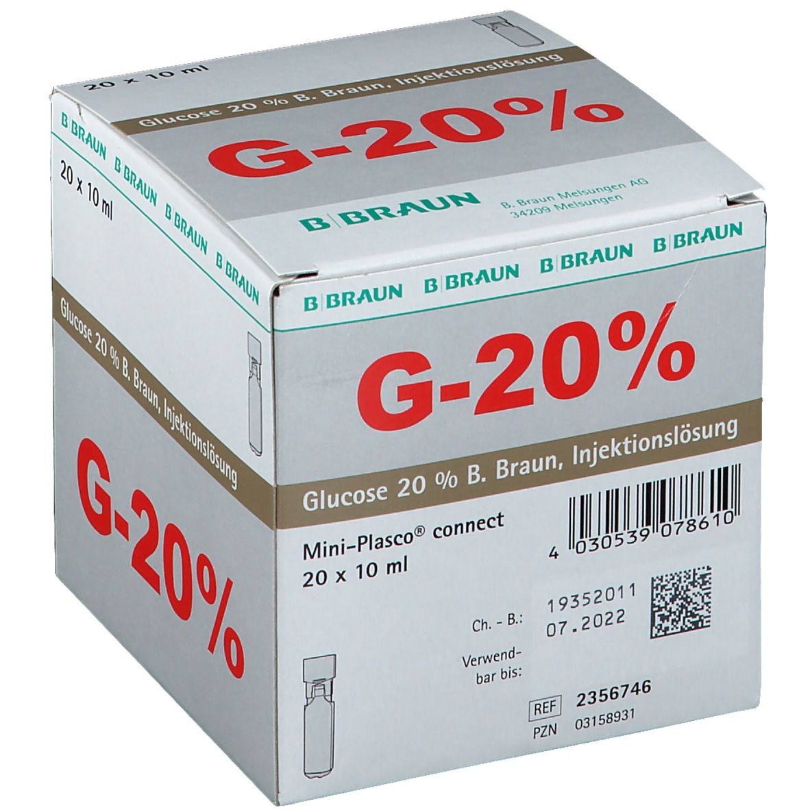 GLUC Braun sol perf 5 % 10ml Minipl con 20 pce