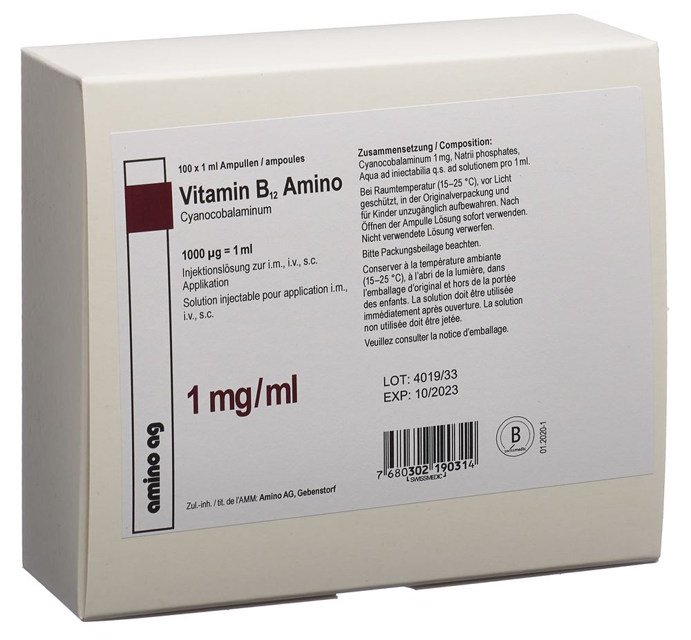 VITAMINE B12 Amino sol inj 1000 mcg 100 amp 1 ml